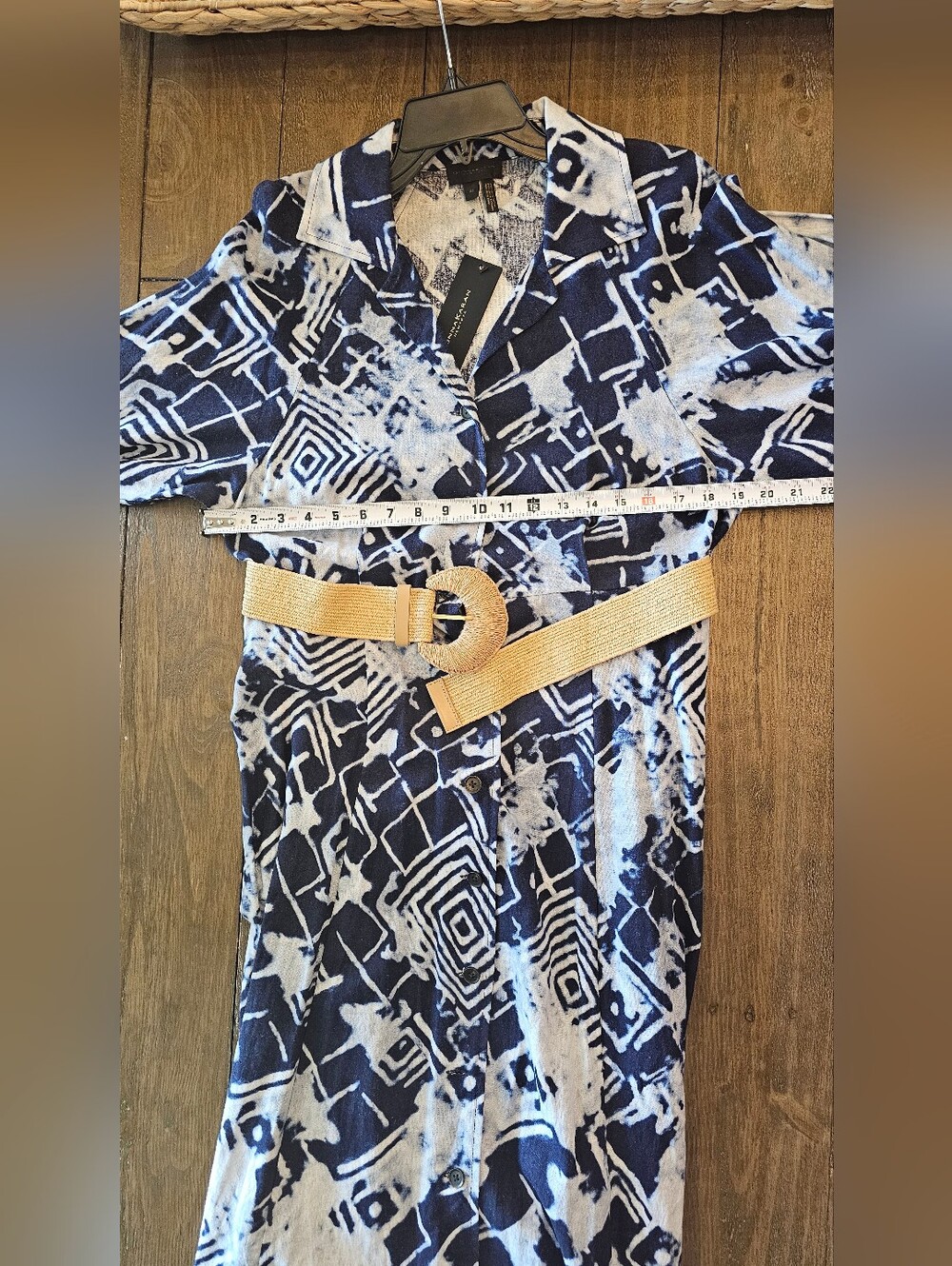 NWT Donna Karan Navy & Whitelinen Blend Midi Shirt Dress Women's Size 10 - Picture 8 of 8